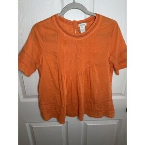 Sundance Shirt Women XS Orange Cotton Pleated Crochet Short Sleeve Blouse Boho